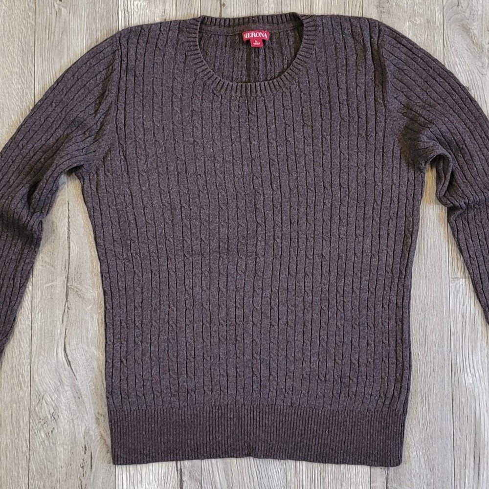 Merona Cable Knit Sweater Brown Size L L/S